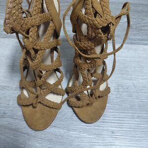 Forever 21 - Brown Suede Braided Glenna Lace Up Strap High Heel - Size 7